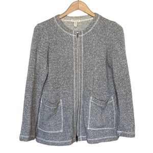 Eileen Fisher Knit Organic Cotton Women's Gray Ivory Full Zip Jacket SP
